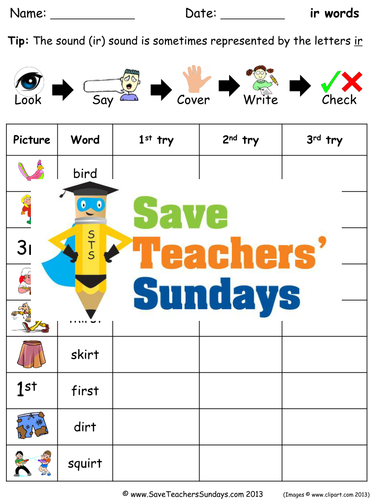 Ir Words Spelling Worksheets and Dictation Sentences for Year 1