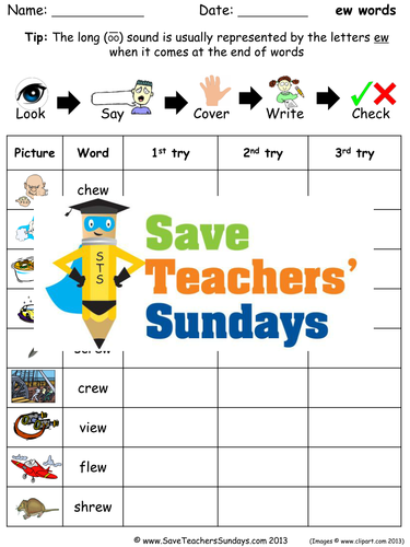 Ew Words Spelling Worksheets and Dictation Sentences for Year 1