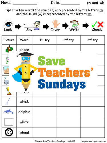 Ph and Wh Words Spelling Worksheets and Dictation Sentences for Year 1