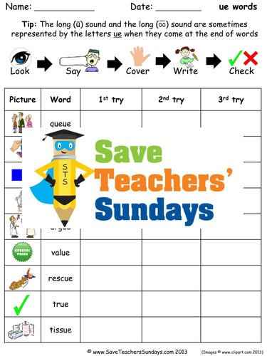 Ue Words Spelling Worksheets and Dictation Sentences for Year 1