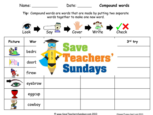 Compound Words Spelling Worksheets and Dictation Sentences for Year 1