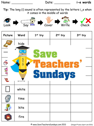 i-e Words Spelling Worksheets and Dictation Sentences for Year 1