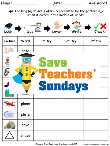 A-e Words Spelling Worksheets and Dictation Sentences for Year 1