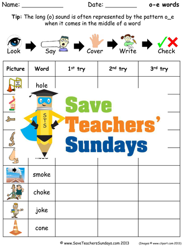 O-e Words Spelling Worksheets and Dictation Sentences for Year 1