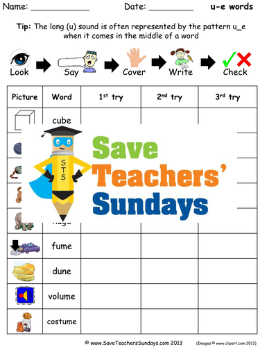 U-e Words Spelling Worksheets and Dictation Sentences for Year 1