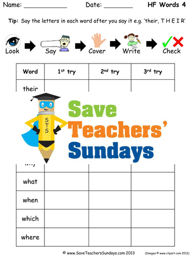 High Frequency Words (4) Spelling Worksheets and Dictation Sentences for Year 1