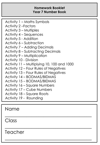 Differentiated Homework / Worksheet Booklet - Mathemaitcs - Number - KS3 Expected / Grade 2 GCSE