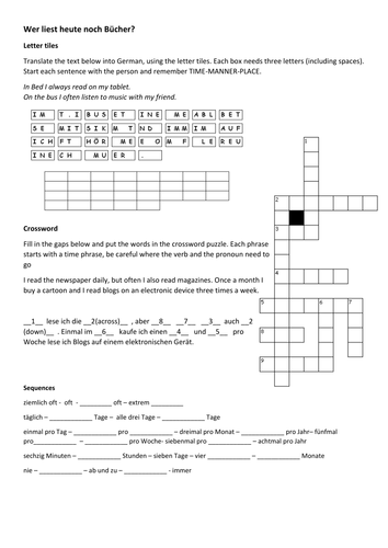 Stimmt Gcse Red Hobbies Puzzle Wer Liest Heute Noch Bucher Teaching Resources