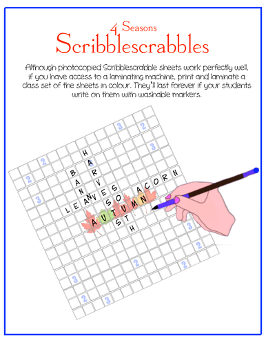 The  4 Seasons Scribblescrabbles (in English, French, Spanish. . . )