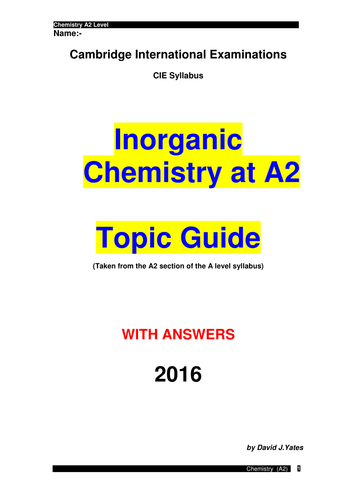 Inorganic Chemistry (A2) booklet