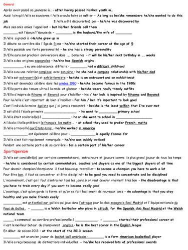 Profil d'un sportif - writing a presentation on a sports star