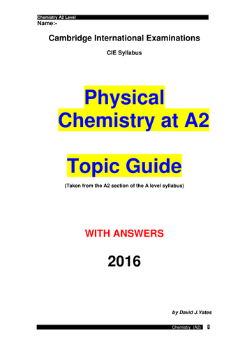 Physical Chemistry Booklet (A2)