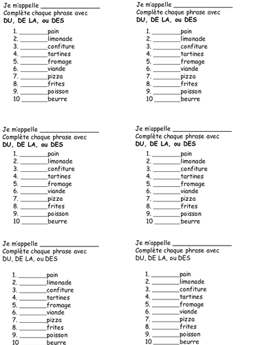 starter - partitive article with food