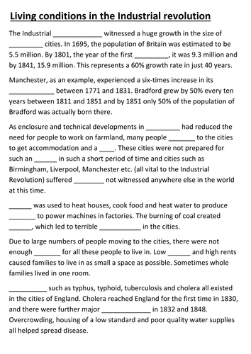 Living conditions in the Industrial Revolution Cloze Activity