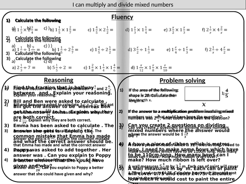 Multiplying and dividing mixed number fractions - mastery worksheet