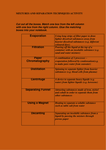 SEPARATION TECHNIQUES WORKSHEET WITH ANSWERS