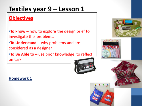 PPT - year 9 storage solution textiles lessons 1-9