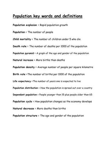 Population Studies- Key Terms and Definitions