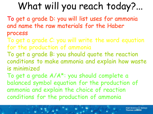 New AQA GCSE Chemistry Specification 8462 Lessons for 4.10 Using resources