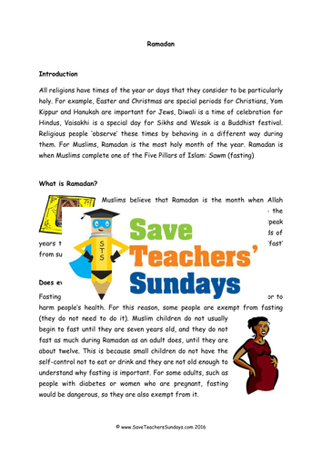 Ramadan KS1 Lesson Plan, Information Text and Worksheet