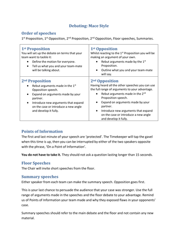 Rules for School Debating: Mace and BP