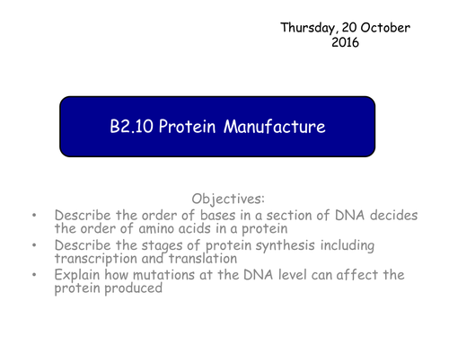 B2.10 Protein Manufacture GCSE Biology