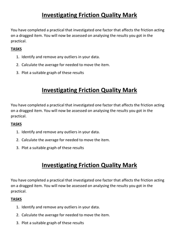 Friction Investigation Graph Quality Mark Assessment (TASK ONLY)