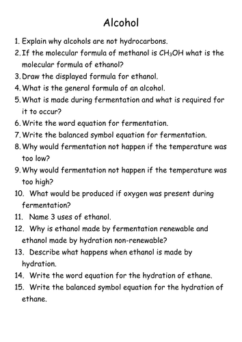 GCSE Chemistry Alcohol (OCR Gateway Chemistry 2012 Spec)