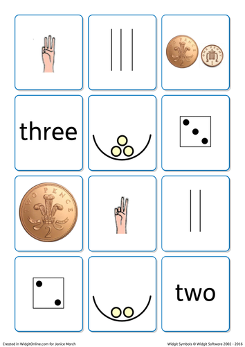 Number 1 - 4,  matching activity, SEN, autism