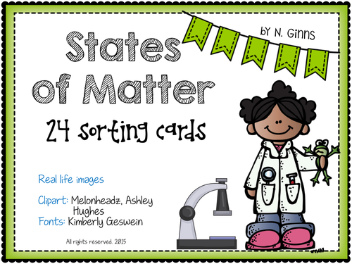 STATES OF MATTER 24 Sorting Cards Activity for solids, liquids and gases