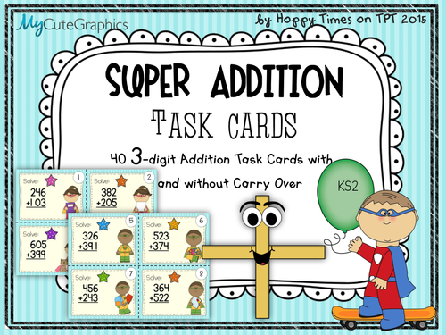 40 Column Addition Task Cards (3 digit numbers)