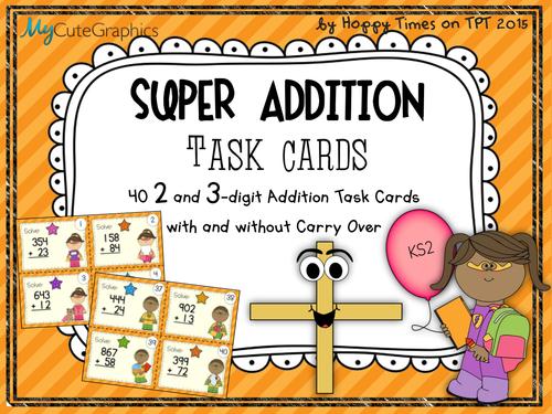 Column Addition Task Cards (2 and 3 digit numbers)