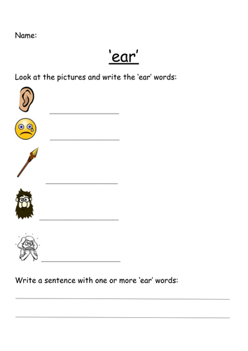 'ear' Trigraph Picture Worksheet | Teaching Resources