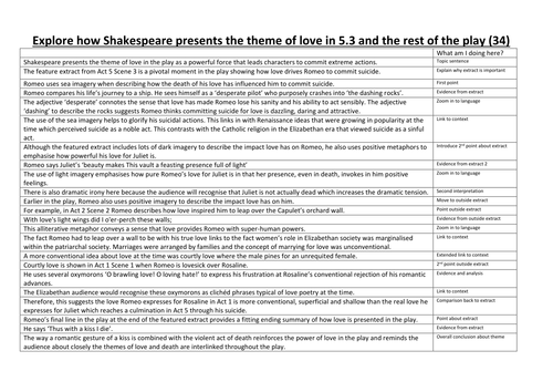 Romeo and Juliet: AQA model response activity. Annotate each sentence