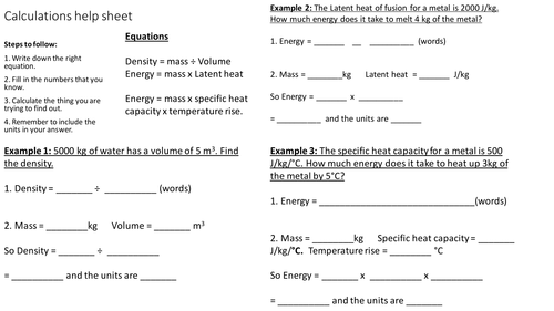 Matter calculations support sheets