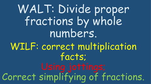 Dividing Fractions by Whole Numbers Powerpoint - Year 6