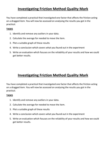 Friction Investigation Analysis Quality Mark Assessment (TASK ONLY)