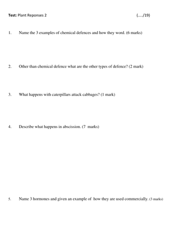 AFL Test A2 OCR biology Plant responses 2