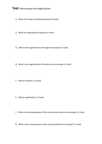 Microcope and magnitication quick test AS / A2 OCR Biology