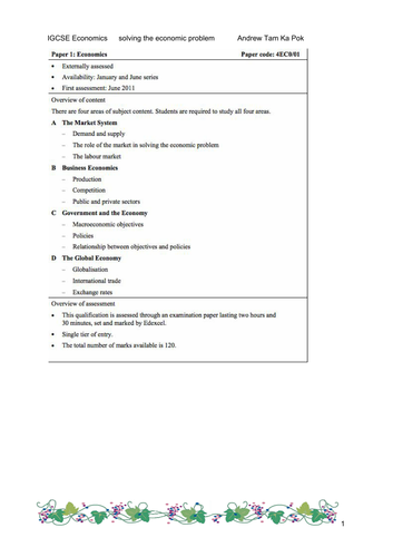 Edexcel IGCSE Economics: An Introduction to Solving the Economic Problem