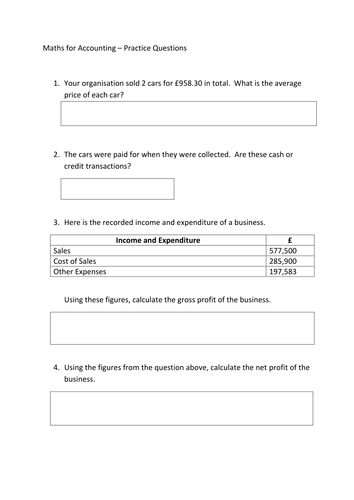 Maths for Accounting - Level 1 / GCSE / A Level - 10 questions