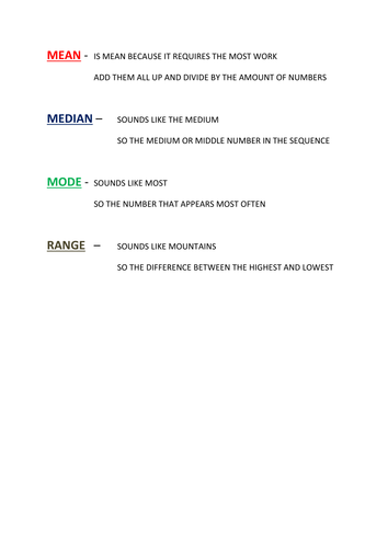 Poem for Mean, Median, Mode and Range