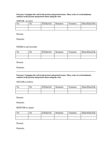 ir stem change verbs exit pass