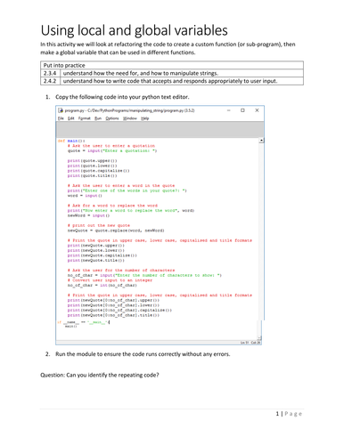 GCSE Computer Science 2016 into practice with Python - Part 1