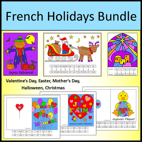 French Holidays Bundle - Valentine's Day, Easter, Mother's Day, Halloween, Christmas