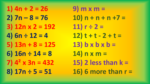 Algebra Activity Year 6