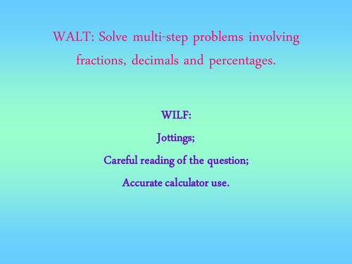 Year 6 Fractions, Decimals and Percentages Revision.