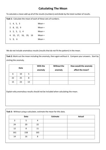 Year 6 Statistics Calculate The Mean Teaching Resources