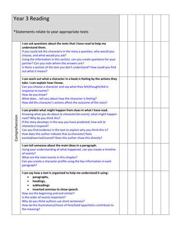 Year 3 Reading Assessment Grid (New Curriculum) | Teaching Resources