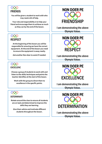 Non Doers tasks based on Olympic Values